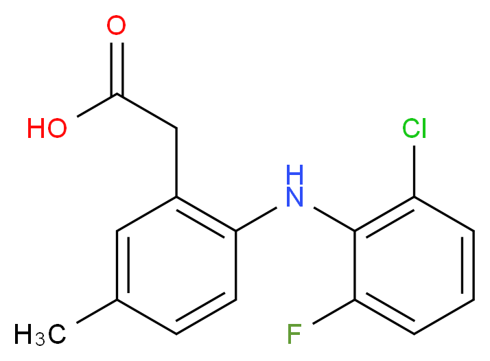 2-{2-[(2-chloro-6-fluorophenyl)amino]-5-methylphenyl}acetic acid_分子结构_CAS_220991-20-8