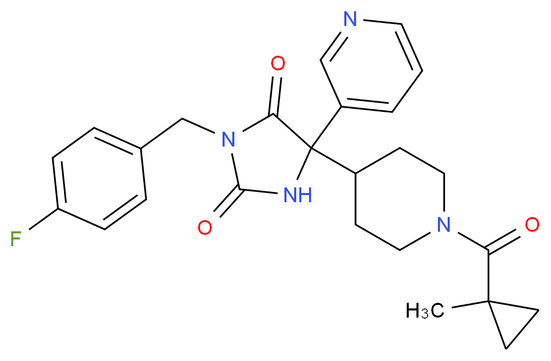 3-(4-fluorobenzyl)-5-{1-[(1-methylcyclopropyl)carbonyl]-4-piperidinyl}-5-(3-pyridinyl)-2,4-imidazolidinedione_分子结构_CAS_)