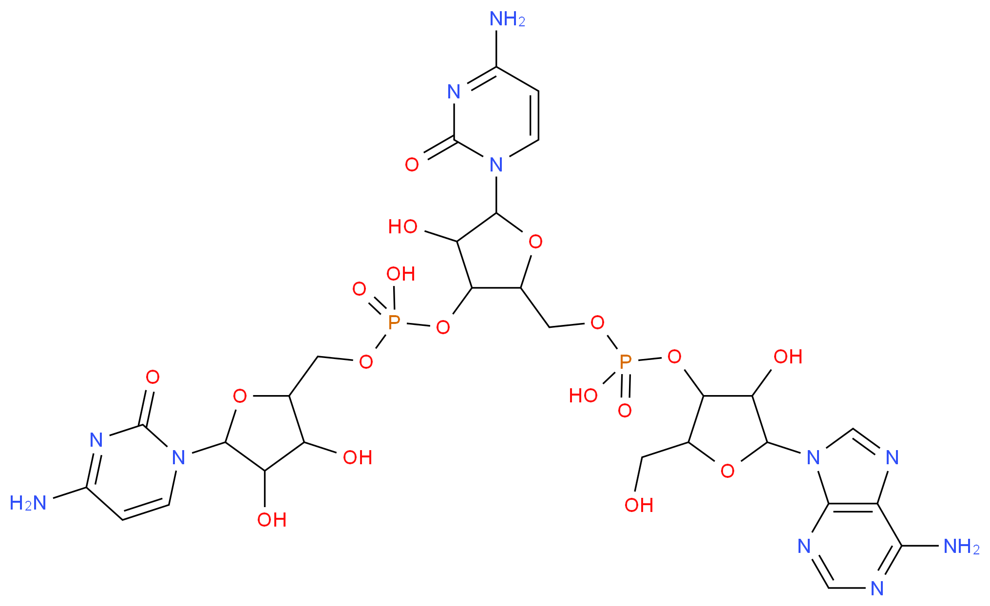 {[5-(4-amino-2-oxo-1,2-dihydropyrimidin-1-yl)-2-{[({[5-(6-amino-9H-purin-9-yl)-4-hydroxy-2-(hydroxymethyl)oxolan-3-yl]oxy}(hydroxy)phosphoryl)oxy]methyl}-4-hydroxyoxolan-3-yl]oxy}({[5-(4-amino-2-oxo-1,2-dihydropyrimidin-1-yl)-3,4-dihydroxyoxolan-2-yl]methoxy})phosphinic acid_分子结构_CAS_3128-37-8