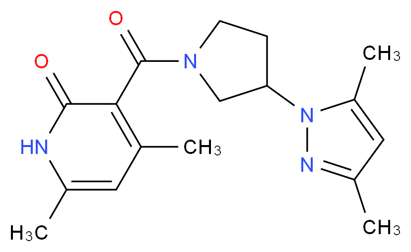 3-{[3-(3,5-dimethyl-1H-pyrazol-1-yl)-1-pyrrolidinyl]carbonyl}-4,6-dimethyl-2(1H)-pyridinone_分子结构_CAS_)