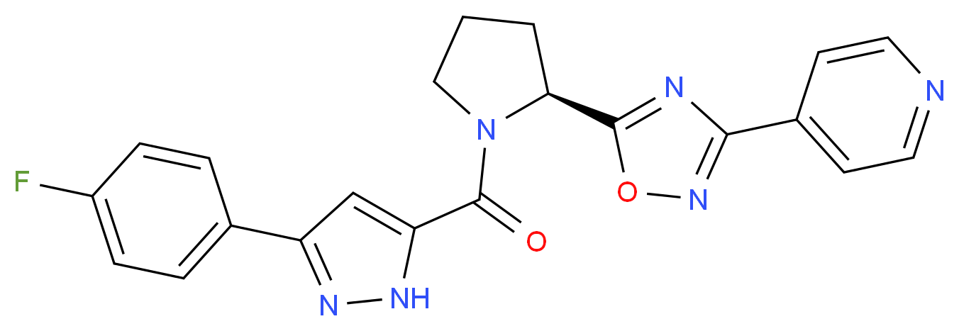 4-[5-((2S)-1-{[3-(4-fluorophenyl)-1H-pyrazol-5-yl]carbonyl}-2-pyrrolidinyl)-1,2,4-oxadiazol-3-yl]pyridine_分子结构_CAS_)