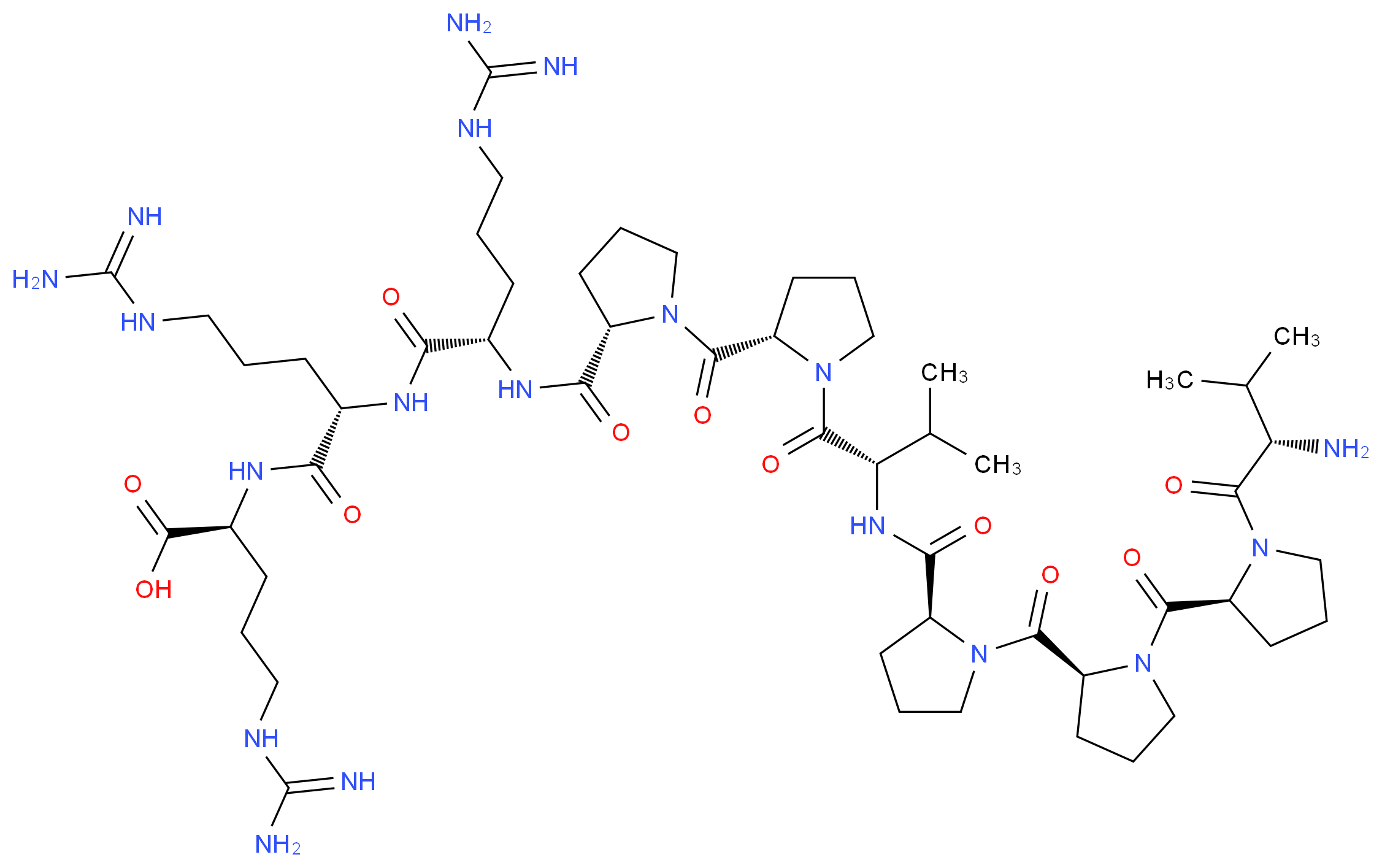 (2S)-2-[(2S)-2-[(2S)-2-{[(2S)-1-[(2S)-1-[(2S)-2-{[(2S)-1-[(2S)-1-[(2S)-1-[(2S)-2-amino-3-methylbutanoyl]pyrrolidine-2-carbonyl]pyrrolidine-2-carbonyl]pyrrolidin-2-yl]formamido}-3-methylbutanoyl]pyrrolidine-2-carbonyl]pyrrolidin-2-yl]formamido}-5-carbamimidamidopentanamido]-5-carbamimidamidopentanamido]-5-carbamimidamidopentanoic acid_分子结构_CAS_159088-48-9