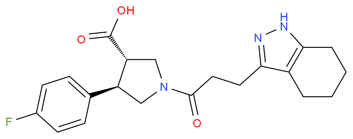 (3S*,4R*)-4-(4-fluorophenyl)-1-[3-(4,5,6,7-tetrahydro-1H-indazol-3-yl)propanoyl]pyrrolidine-3-carboxylic acid_分子结构_CAS_)