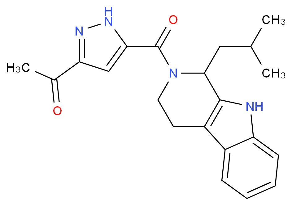 1-{5-[(1-isobutyl-1,3,4,9-tetrahydro-2H-beta-carbolin-2-yl)carbonyl]-1H-pyrazol-3-yl}ethanone_分子结构_CAS_)