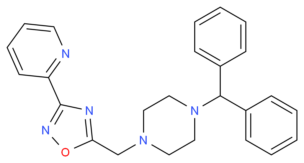 1-(diphenylmethyl)-4-{[3-(2-pyridinyl)-1,2,4-oxadiazol-5-yl]methyl}piperazine_分子结构_CAS_)