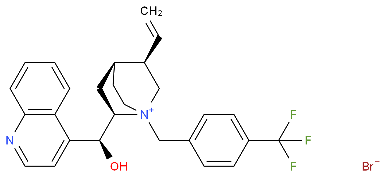 (2R,4S,5R)-5-ethenyl-2-[(S)-hydroxy(quinolin-4-yl)methyl]-1-{[4-(trifluoromethyl)phenyl]methyl}-1-azabicyclo[2.2.2]octan-1-ium bromide_分子结构_CAS_95088-20-3