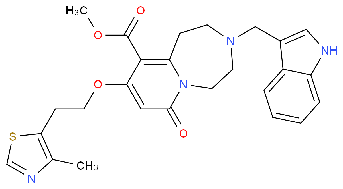 methyl 3-(1H-indol-3-ylmethyl)-9-[2-(4-methyl-1,3-thiazol-5-yl)ethoxy]-7-oxo-1,2,3,4,5,7-hexahydropyrido[1,2-d][1,4]diazepine-10-carboxylate_分子结构_CAS_)