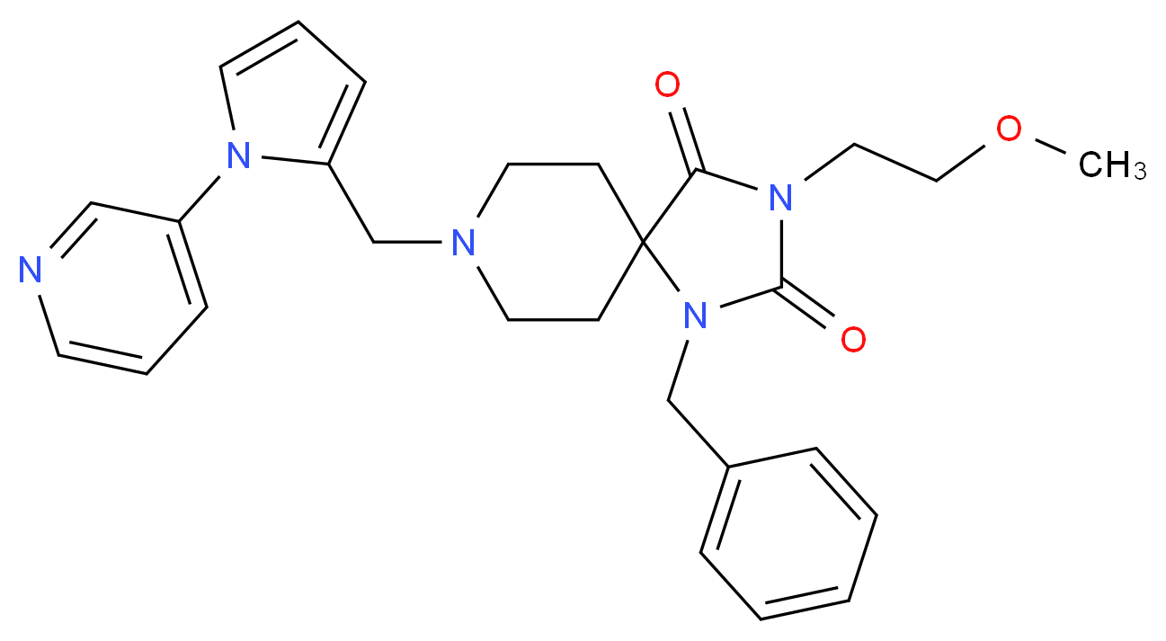 1-benzyl-3-(2-methoxyethyl)-8-{[1-(3-pyridinyl)-1H-pyrrol-2-yl]methyl}-1,3,8-triazaspiro[4.5]decane-2,4-dione_分子结构_CAS_)