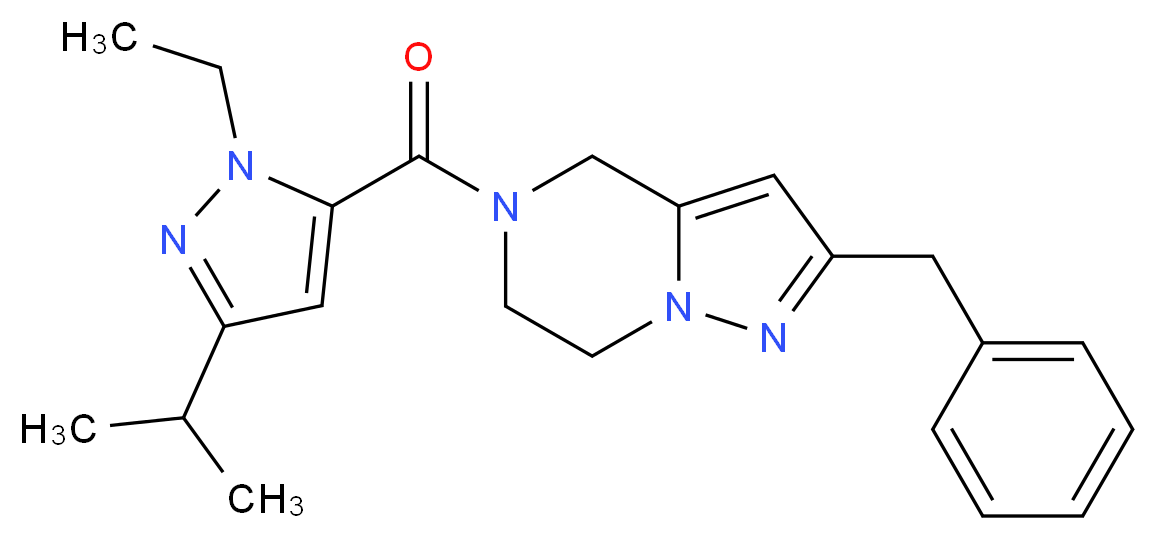 2-benzyl-5-[(1-ethyl-3-isopropyl-1H-pyrazol-5-yl)carbonyl]-4,5,6,7-tetrahydropyrazolo[1,5-a]pyrazine_分子结构_CAS_)