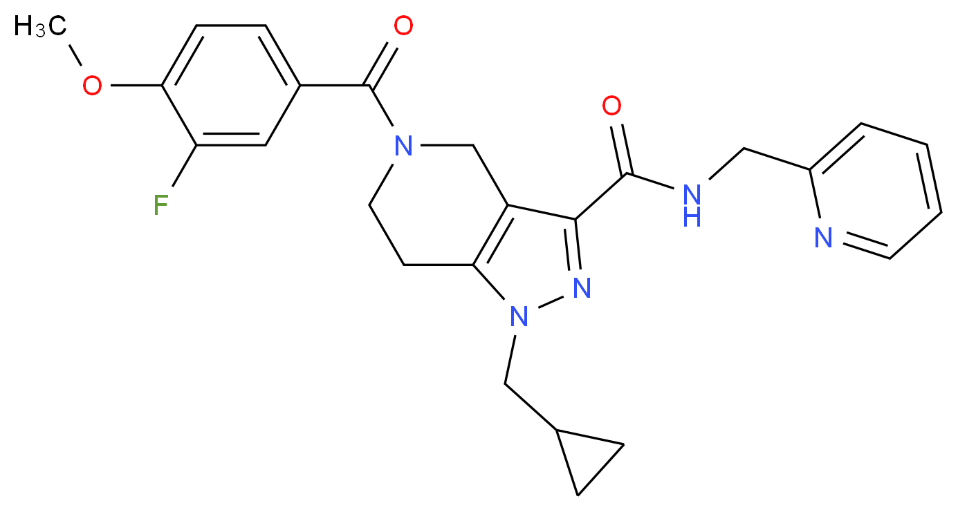 1-(cyclopropylmethyl)-5-(3-fluoro-4-methoxybenzoyl)-N-(2-pyridinylmethyl)-4,5,6,7-tetrahydro-1H-pyrazolo[4,3-c]pyridine-3-carboxamide_分子结构_CAS_)