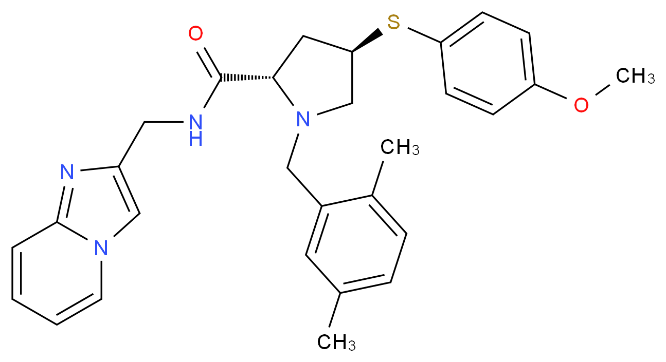 (4R)-1-(2,5-dimethylbenzyl)-N-(imidazo[1,2-a]pyridin-2-ylmethyl)-4-[(4-methoxyphenyl)thio]-L-prolinamide_分子结构_CAS_)