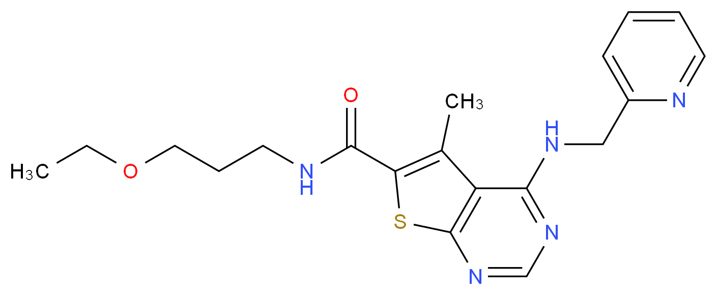 N-(3-ethoxypropyl)-5-methyl-4-[(2-pyridinylmethyl)amino]thieno[2,3-d]pyrimidine-6-carboxamide_分子结构_CAS_)