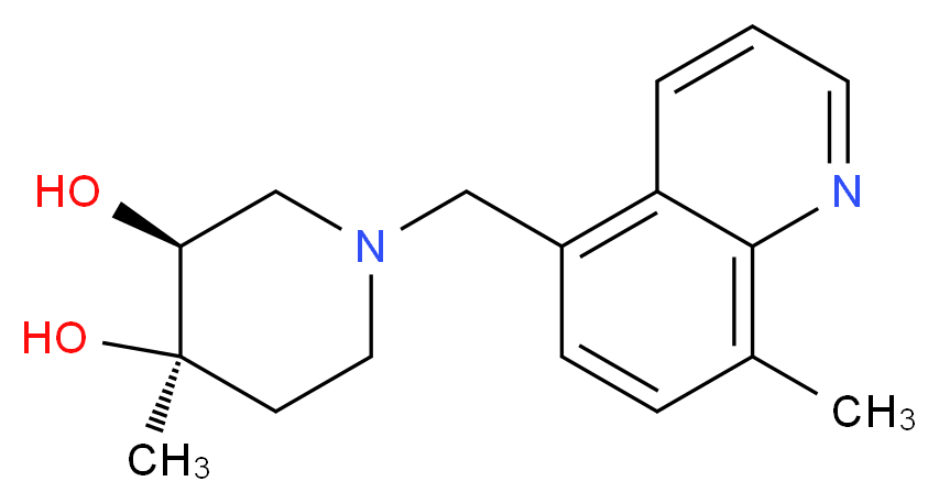 (3S*,4R*)-4-methyl-1-[(8-methylquinolin-5-yl)methyl]piperidine-3,4-diol_分子结构_CAS_)