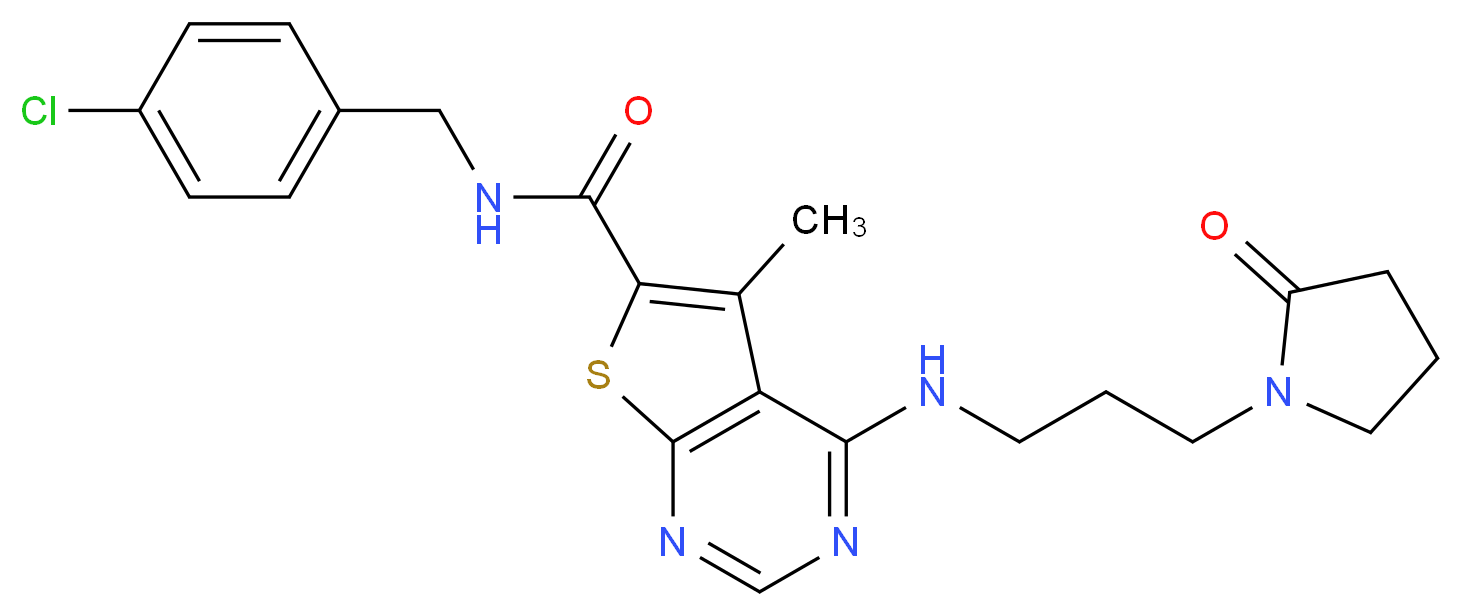 N-(4-chlorobenzyl)-5-methyl-4-{[3-(2-oxo-1-pyrrolidinyl)propyl]amino}thieno[2,3-d]pyrimidine-6-carboxamide_分子结构_CAS_)