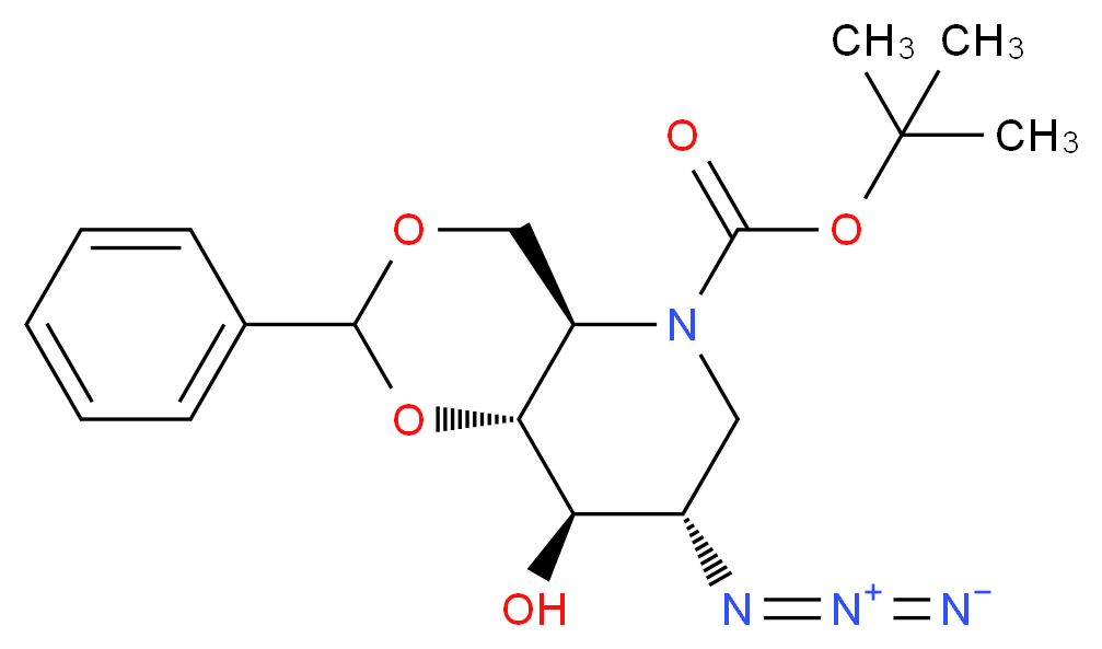 tert-butyl (4aR,7S,8R,8aR)-7-azido-8-hydroxy-2-phenyl-octahydro-[1,3]dioxino[5,4-b]pyridine-5-carboxylate_分子结构_CAS_133697-23-1