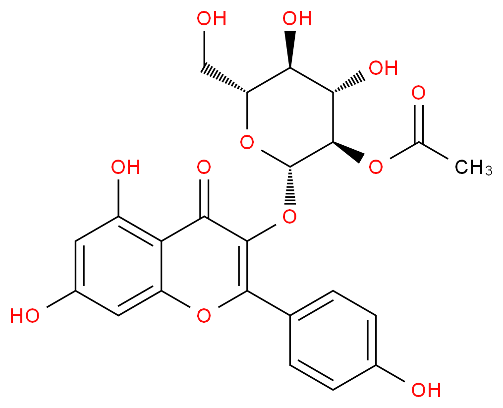 (2S,3R,4S,5S,6R)-2-{[5,7-dihydroxy-2-(4-hydroxyphenyl)-4-oxo-4H-chromen-3-yl]oxy}-4,5-dihydroxy-6-(hydroxymethyl)oxan-3-yl acetate_分子结构_CAS_1206734-95-3