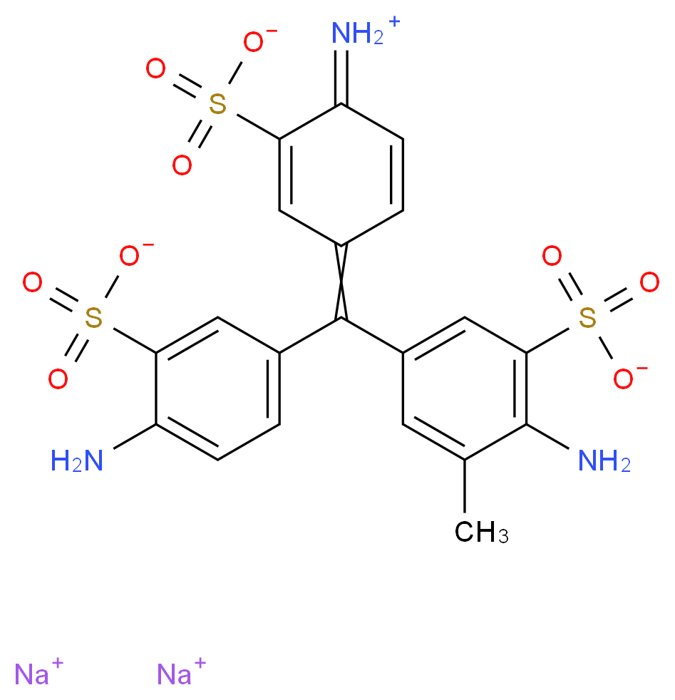 disodium 2-amino-5-[(4-amino-3-sulfonatophenyl)(4-iminiumyl-3-sulfonatocyclohexa-2,5-dien-1-ylidene)methyl]-3-methylbenzene-1-sulfonate_分子结构_CAS_3244-88-0