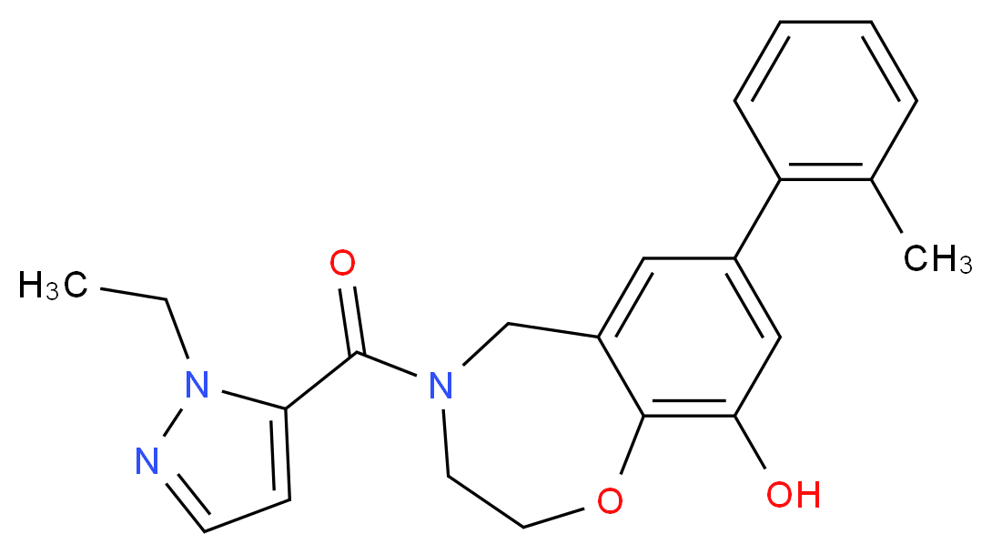 4-[(1-ethyl-1H-pyrazol-5-yl)carbonyl]-7-(2-methylphenyl)-2,3,4,5-tetrahydro-1,4-benzoxazepin-9-ol_分子结构_CAS_)