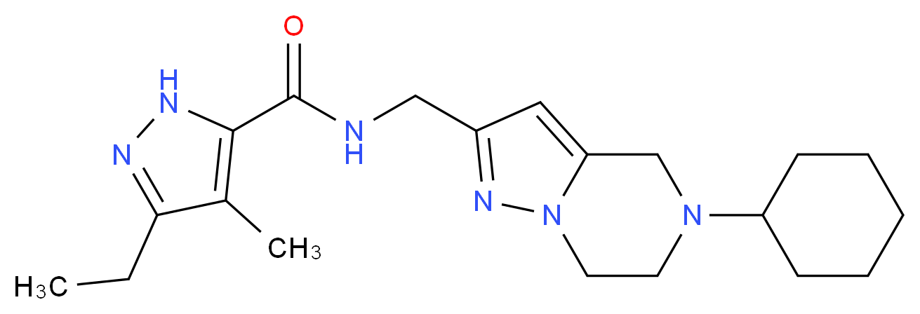 N-[(5-cyclohexyl-4,5,6,7-tetrahydropyrazolo[1,5-a]pyrazin-2-yl)methyl]-3-ethyl-4-methyl-1H-pyrazole-5-carboxamide_分子结构_CAS_)
