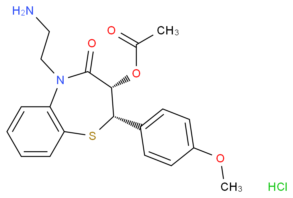 (2S,3S)-5-(2-aminoethyl)-2-(4-methoxyphenyl)-4-oxo-2,3,4,5-tetrahydro-1,5-benzothiazepin-3-yl acetate hydrochloride_分子结构_CAS_116050-35-2