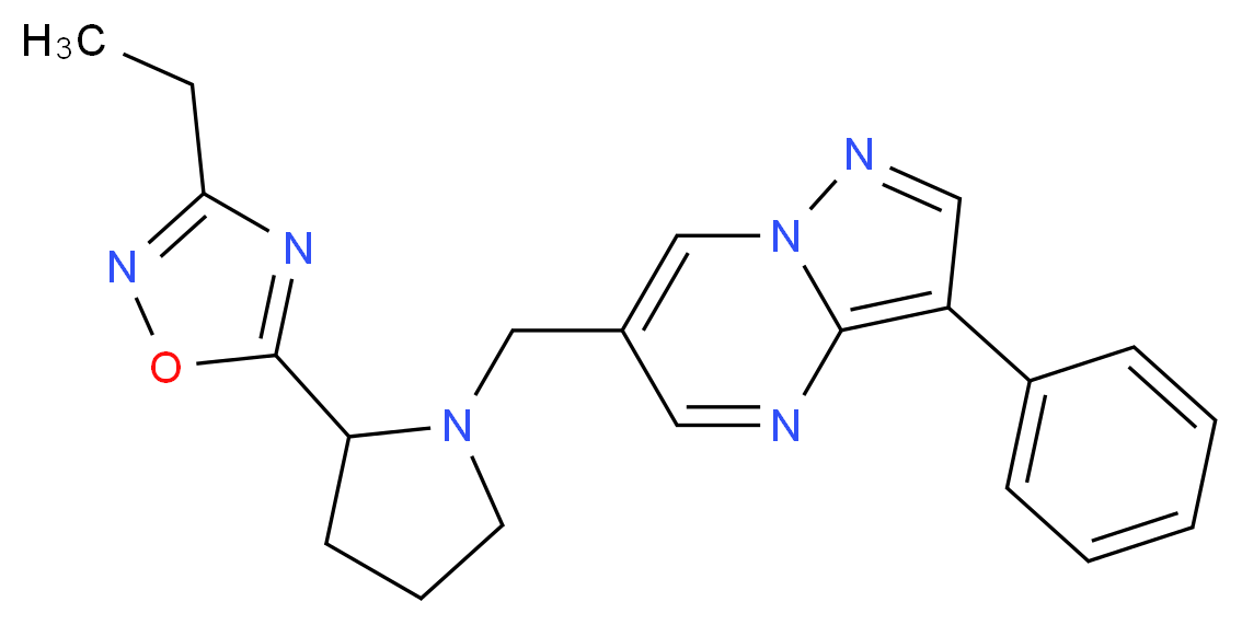 6-{[2-(3-ethyl-1,2,4-oxadiazol-5-yl)pyrrolidin-1-yl]methyl}-3-phenylpyrazolo[1,5-a]pyrimidine_分子结构_CAS_)