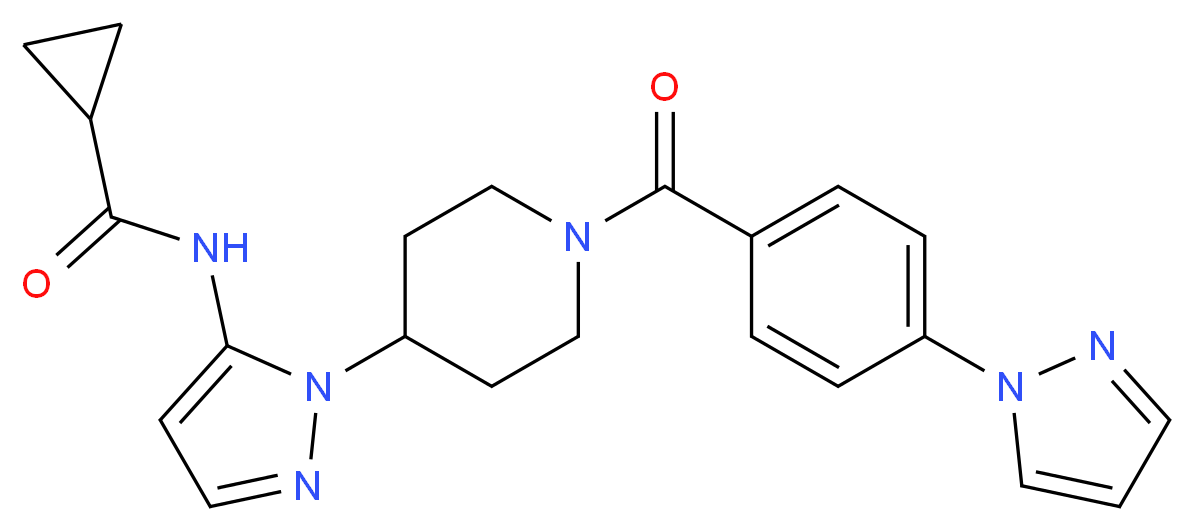 N-(1-{1-[4-(1H-pyrazol-1-yl)benzoyl]-4-piperidinyl}-1H-pyrazol-5-yl)cyclopropanecarboxamide_分子结构_CAS_)