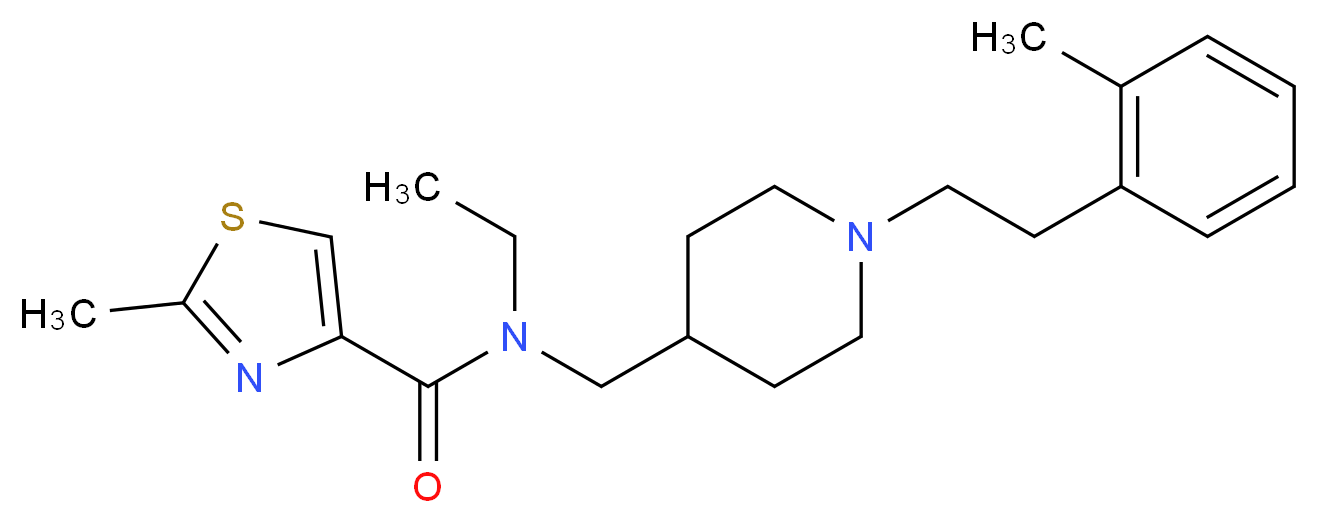 N-ethyl-2-methyl-N-({1-[2-(2-methylphenyl)ethyl]-4-piperidinyl}methyl)-1,3-thiazole-4-carboxamide_分子结构_CAS_)