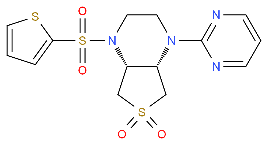 (4aR*,7aS*)-1-pyrimidin-2-yl-4-(2-thienylsulfonyl)octahydrothieno[3,4-b]pyrazine 6,6-dioxide_分子结构_CAS_)