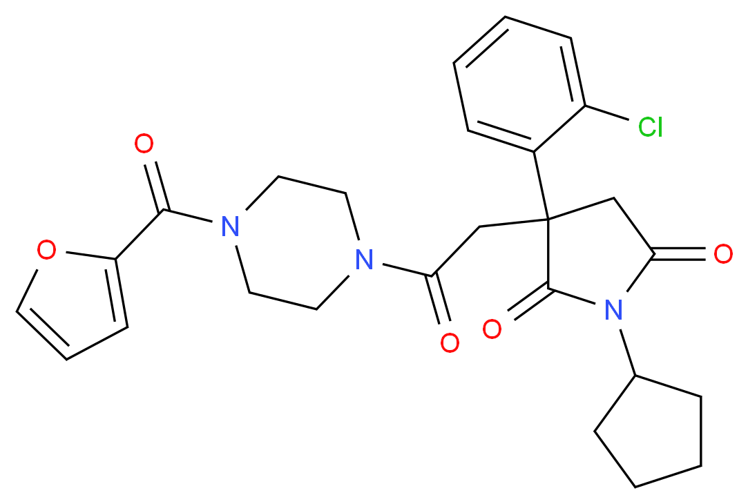 3-(2-chlorophenyl)-1-cyclopentyl-3-{2-[4-(2-furoyl)-1-piperazinyl]-2-oxoethyl}-2,5-pyrrolidinedione_分子结构_CAS_)