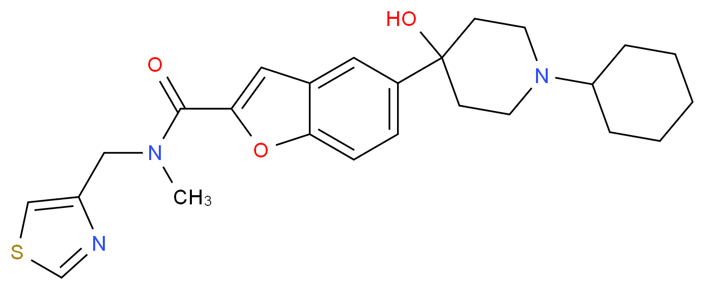 5-(1-cyclohexyl-4-hydroxy-4-piperidinyl)-N-methyl-N-(1,3-thiazol-4-ylmethyl)-1-benzofuran-2-carboxamide_分子结构_CAS_)
