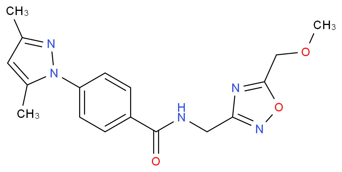 4-(3,5-dimethyl-1H-pyrazol-1-yl)-N-{[5-(methoxymethyl)-1,2,4-oxadiazol-3-yl]methyl}benzamide_分子结构_CAS_)
