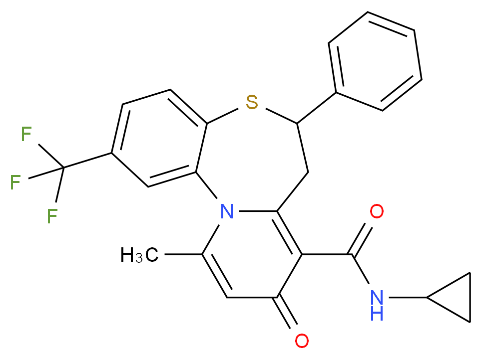 N-cyclopropyl-11-methyl-9-oxo-6-phenyl-2-(trifluoromethyl)-7,9-dihydro-6H-pyrido[2,1-d][1,5]benzothiazepine-8-carboxamide_分子结构_CAS_)