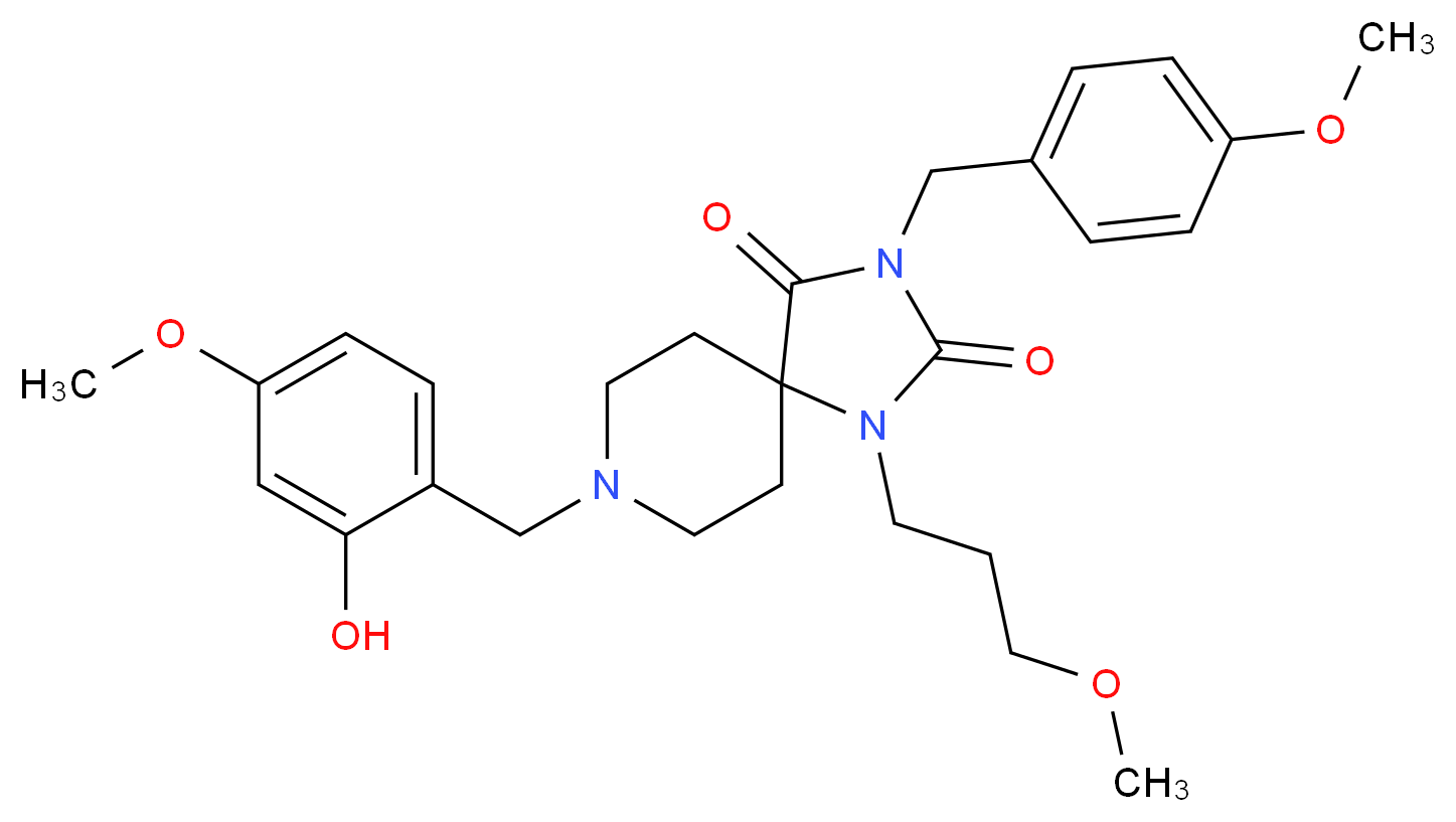 8-(2-hydroxy-4-methoxybenzyl)-3-(4-methoxybenzyl)-1-(3-methoxypropyl)-1,3,8-triazaspiro[4.5]decane-2,4-dione_分子结构_CAS_)