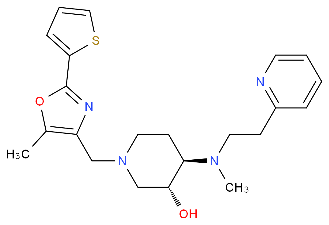 (3R*,4R*)-4-{methyl[2-(2-pyridinyl)ethyl]amino}-1-{[5-methyl-2-(2-thienyl)-1,3-oxazol-4-yl]methyl}-3-piperidinol_分子结构_CAS_)