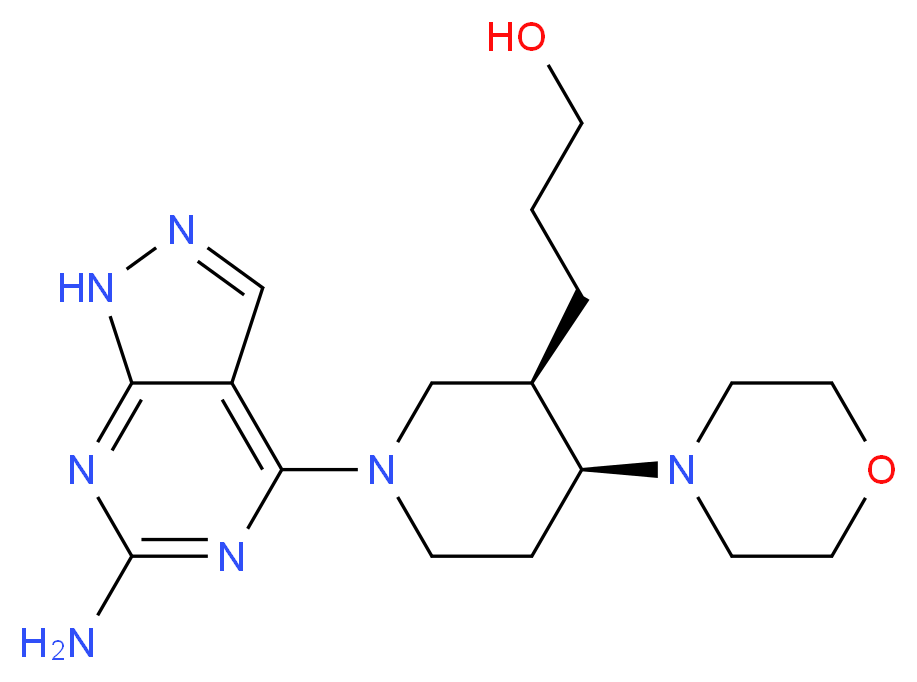 3-[(3R*,4S*)-1-(6-amino-1H-pyrazolo[3,4-d]pyrimidin-4-yl)-4-morpholin-4-ylpiperidin-3-yl]propan-1-ol_分子结构_CAS_)