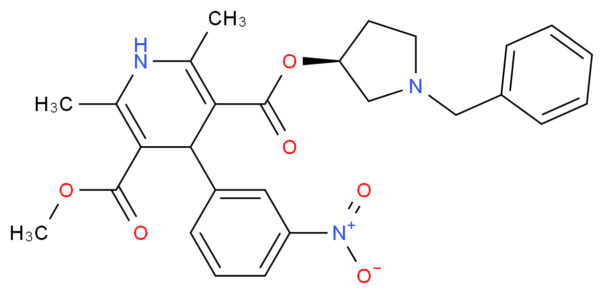 3-(3S)-1-benzylpyrrolidin-3-yl 5-methyl 2,6-dimethyl-4-(3-nitrophenyl)-1,4-dihydropyridine-3,5-dicarboxylate_分子结构_CAS_104713-75-9