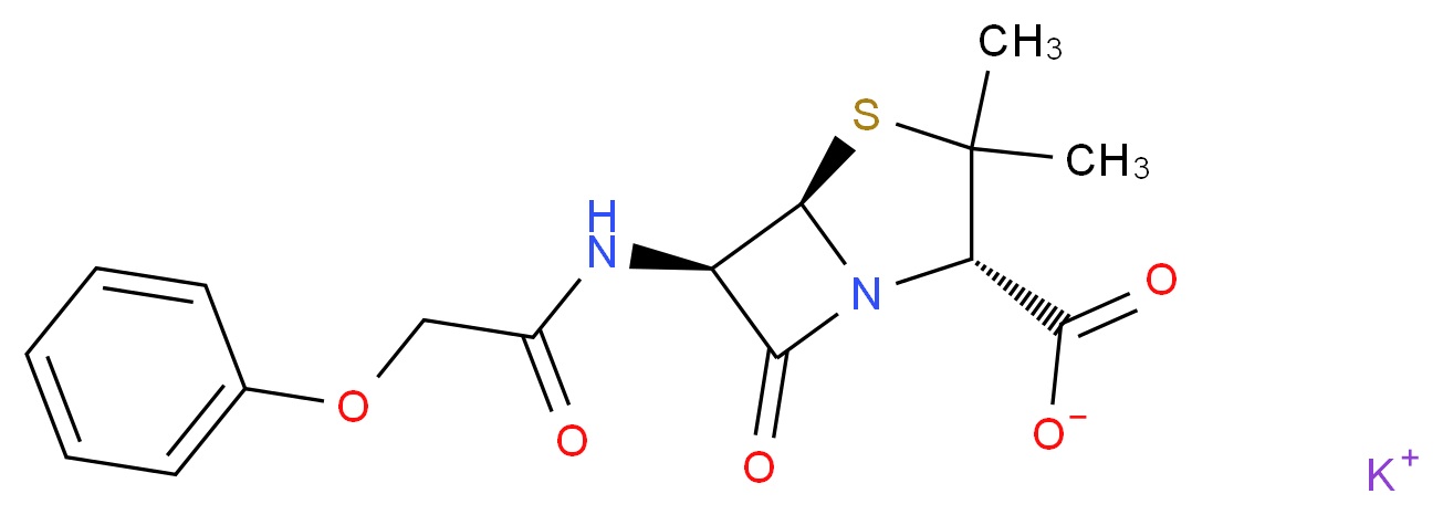 potassium (2S,5R,6R)-3,3-dimethyl-7-oxo-6-(2-phenoxyacetamido)-4-thia-1-azabicyclo[3.2.0]heptane-2-carboxylate_分子结构_CAS_132-98-9