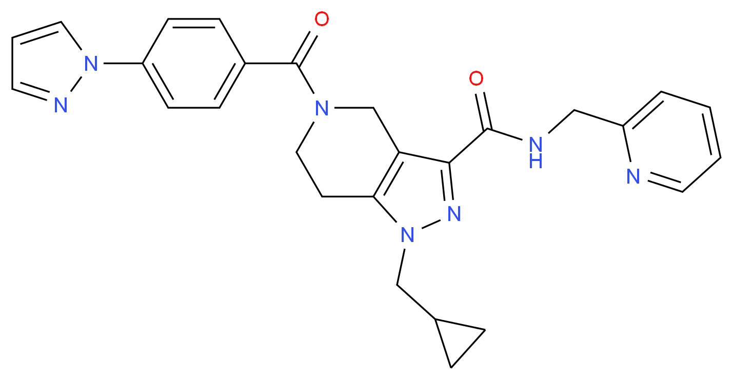 1-(cyclopropylmethyl)-5-[4-(1H-pyrazol-1-yl)benzoyl]-N-(2-pyridinylmethyl)-4,5,6,7-tetrahydro-1H-pyrazolo[4,3-c]pyridine-3-carboxamide_分子结构_CAS_)