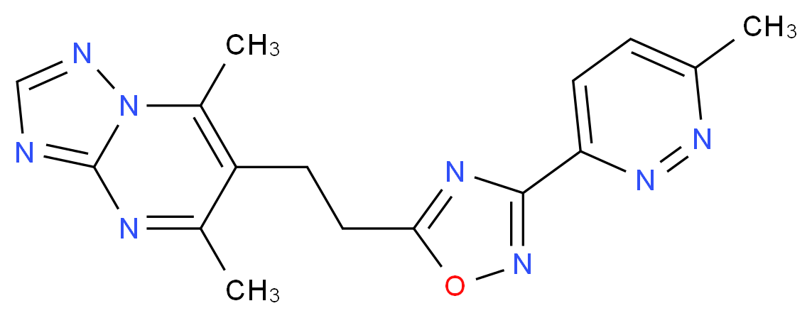 5,7-dimethyl-6-{2-[3-(6-methyl-3-pyridazinyl)-1,2,4-oxadiazol-5-yl]ethyl}[1,2,4]triazolo[1,5-a]pyrimidine_分子结构_CAS_)