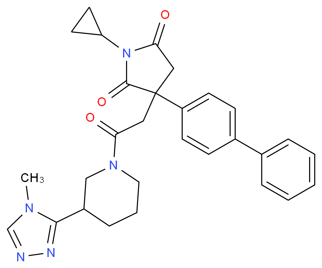 3-(4-biphenylyl)-1-cyclopropyl-3-{2-[3-(4-methyl-4H-1,2,4-triazol-3-yl)-1-piperidinyl]-2-oxoethyl}-2,5-pyrrolidinedione_分子结构_CAS_)