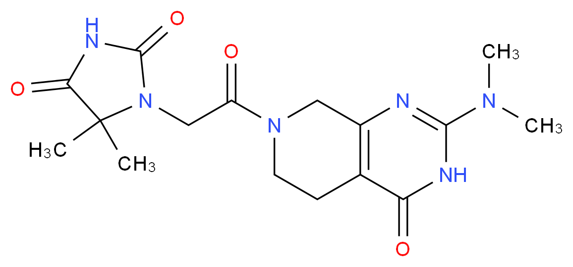 1-{2-[2-(dimethylamino)-4-oxo-4,5,6,8-tetrahydropyrido[3,4-d]pyrimidin-7(3H)-yl]-2-oxoethyl}-5,5-dimethylimidazolidine-2,4-dione_分子结构_CAS_)