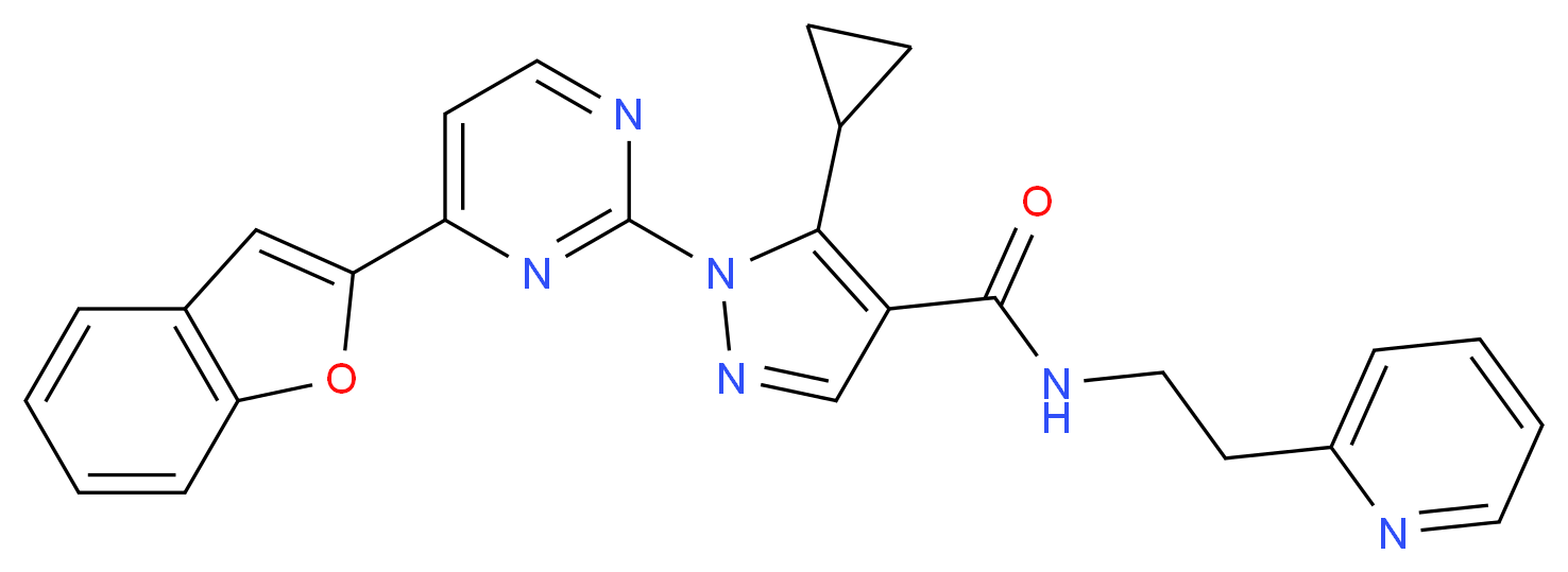 1-[4-(1-benzofuran-2-yl)-2-pyrimidinyl]-5-cyclopropyl-N-[2-(2-pyridinyl)ethyl]-1H-pyrazole-4-carboxamide_分子结构_CAS_)