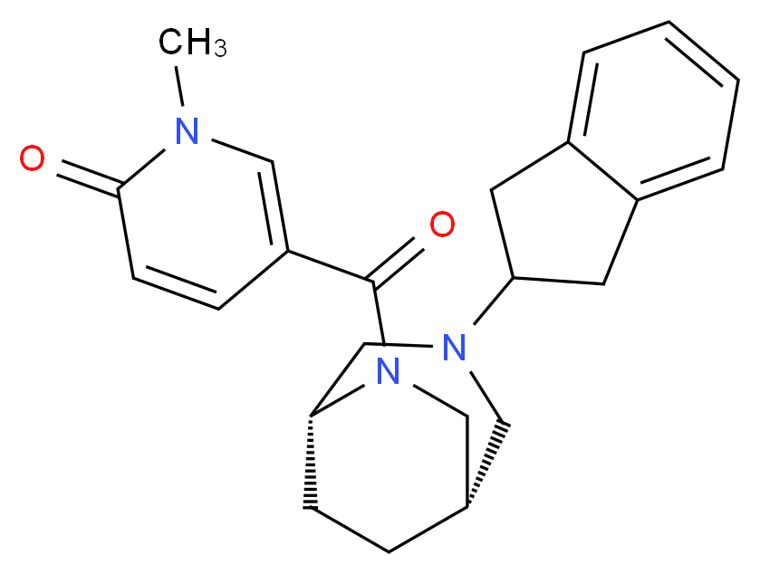 5-{[(1S*,5R*)-3-(2,3-dihydro-1H-inden-2-yl)-3,6-diazabicyclo[3.2.2]non-6-yl]carbonyl}-1-methylpyridin-2(1H)-one_分子结构_CAS_)