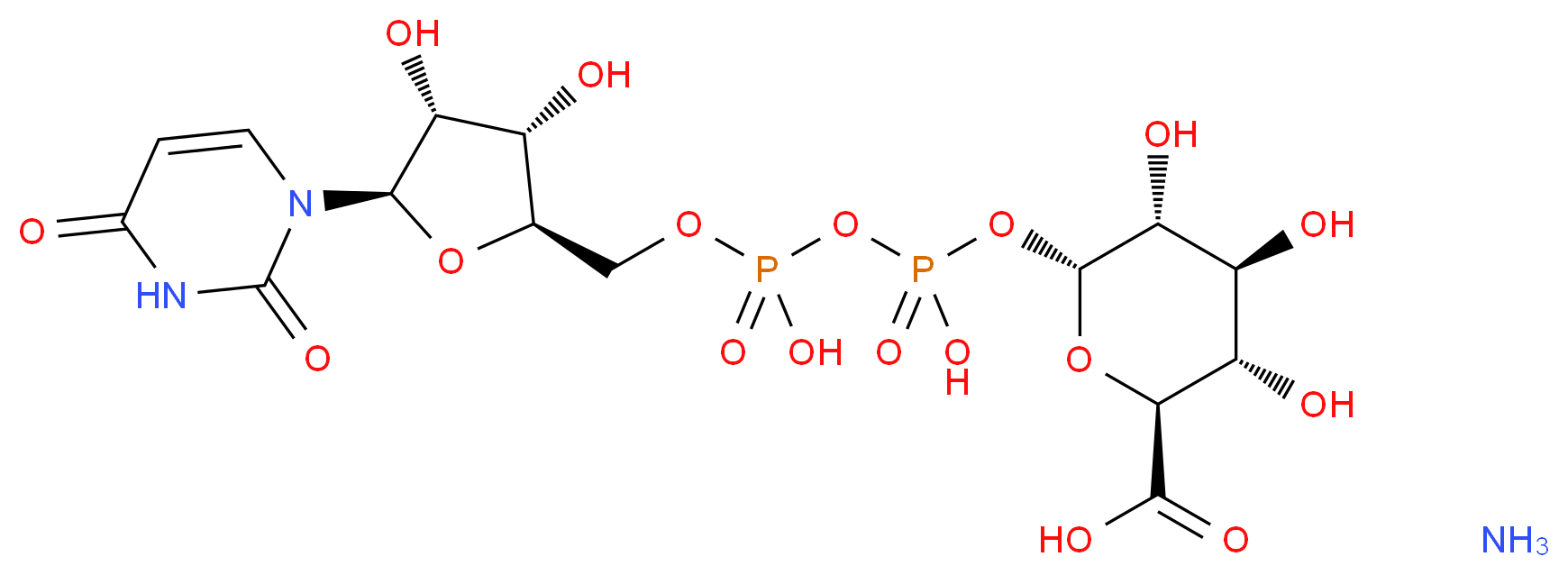 (2S,3S,4S,5R,6R)-6-({[({[(2R,3S,4R,5R)-5-(2,4-dioxo-1,2,3,4-tetrahydropyrimidin-1-yl)-3,4-dihydroxyoxolan-2-yl]methoxy}(hydroxy)phosphoryl)oxy](hydroxy)phosphoryl}oxy)-3,4,5-trihydroxyoxane-2-carboxylic acid amine_分子结构_CAS_43195-60-4