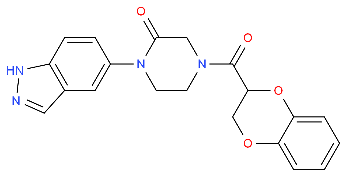 4-(2,3-dihydro-1,4-benzodioxin-2-ylcarbonyl)-1-(1H-indazol-5-yl)-2-piperazinone_分子结构_CAS_)