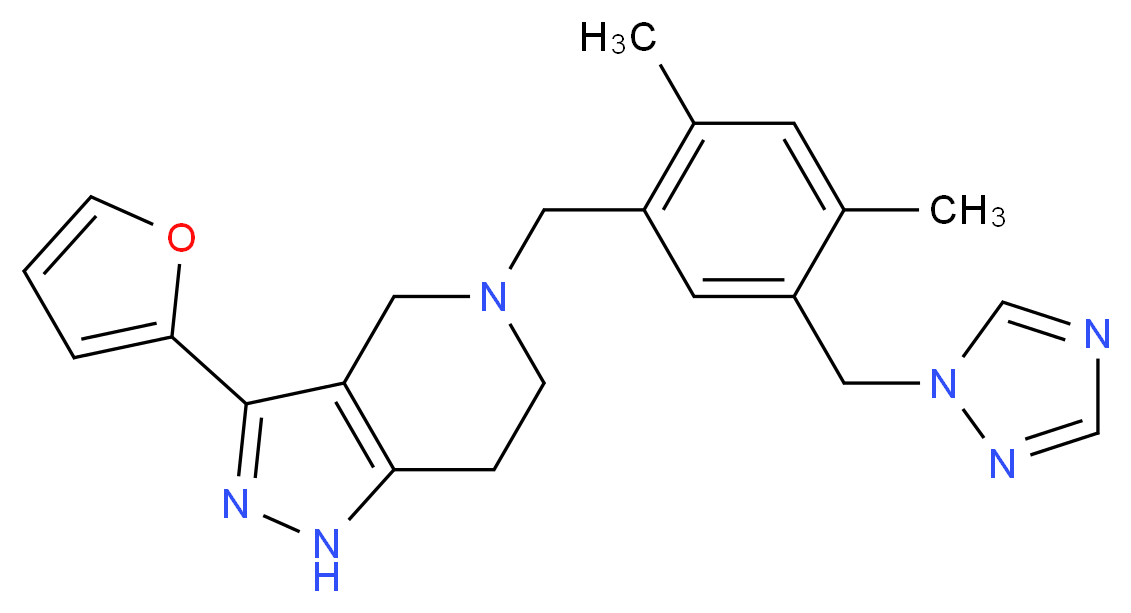 5-[2,4-dimethyl-5-(1H-1,2,4-triazol-1-ylmethyl)benzyl]-3-(2-furyl)-4,5,6,7-tetrahydro-1H-pyrazolo[4,3-c]pyridine_分子结构_CAS_)