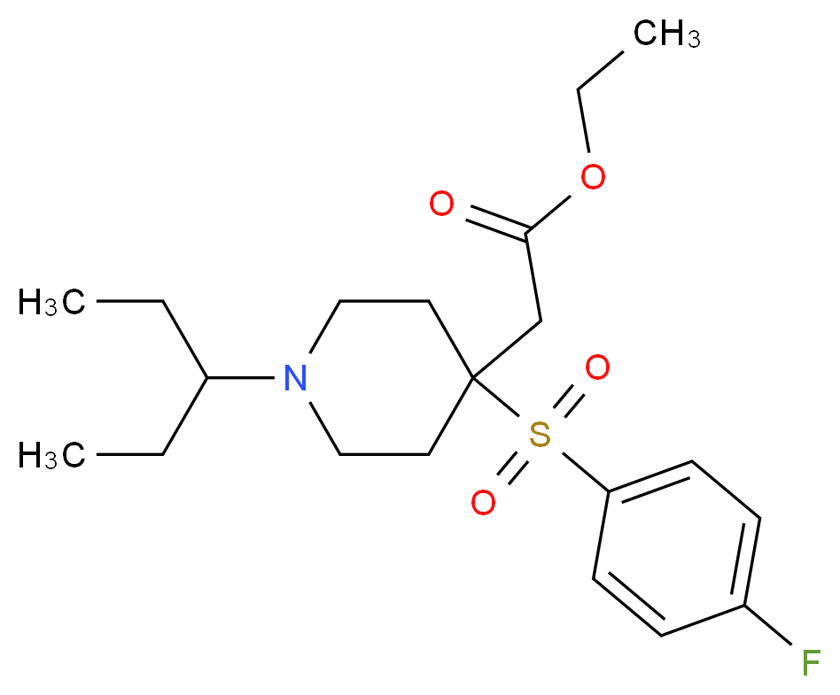 ethyl {1-(1-ethylpropyl)-4-[(4-fluorophenyl)sulfonyl]-4-piperidinyl}acetate_分子结构_CAS_)