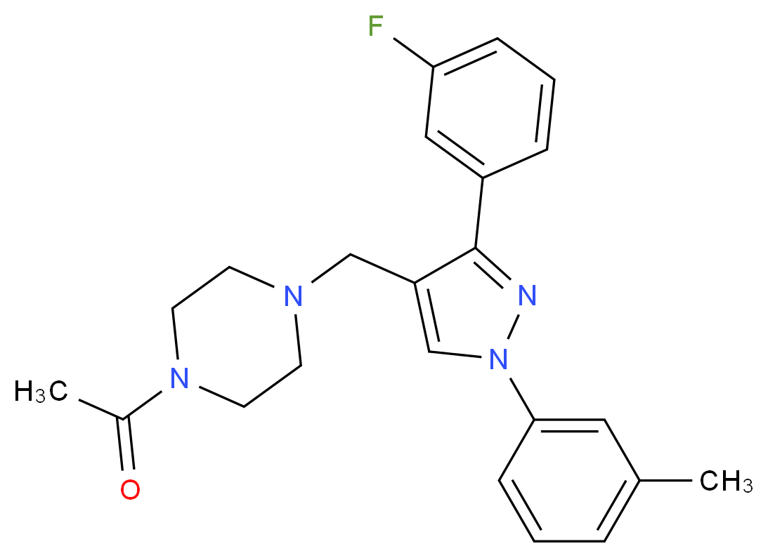 1-acetyl-4-{[3-(3-fluorophenyl)-1-(3-methylphenyl)-1H-pyrazol-4-yl]methyl}piperazine_分子结构_CAS_)
