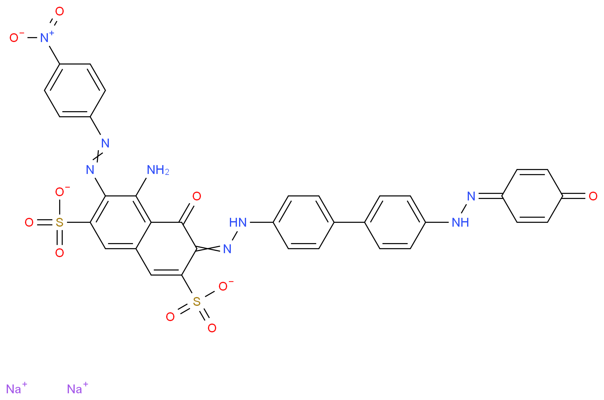 disodium 5-amino-6-[2-(4-nitrophenyl)diazen-1-yl]-4-oxo-3-[2-(4-{4-[2-(4-oxocyclohexa-2,5-dien-1-ylidene)hydrazin-1-yl]phenyl}phenyl)hydrazin-1-ylidene]-3,4-dihydronaphthalene-2,7-disulfonate_分子结构_CAS_4335-09-5