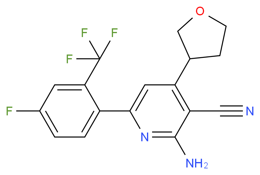 2-amino-6-[4-fluoro-2-(trifluoromethyl)phenyl]-4-(tetrahydrofuran-3-yl)nicotinonitrile_分子结构_CAS_)